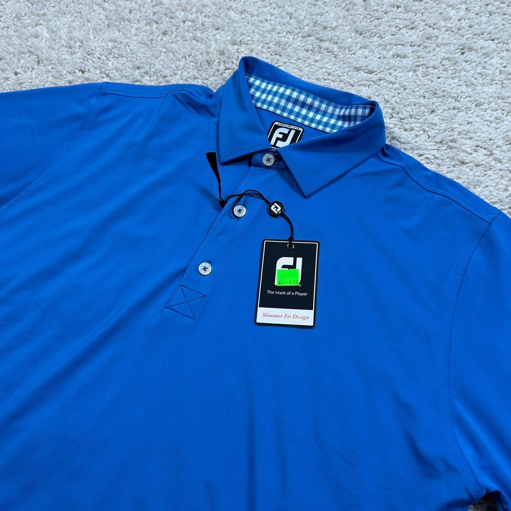 FootJoy Polo Shirt Large Marine Blue Athletic Fit Golf Performance Stretch New